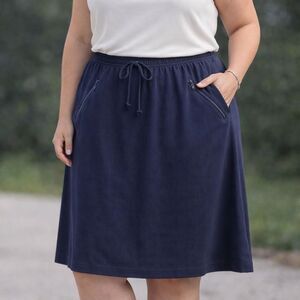 Vintage Teddi Women’s 1X Navy Drawstring A-Line Skirt Zipper Pockets